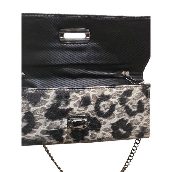 ALDO Leopard Print Chain Shoulder Clutch Bag Black Gray Animal Print Purse - Picture 12 of 12